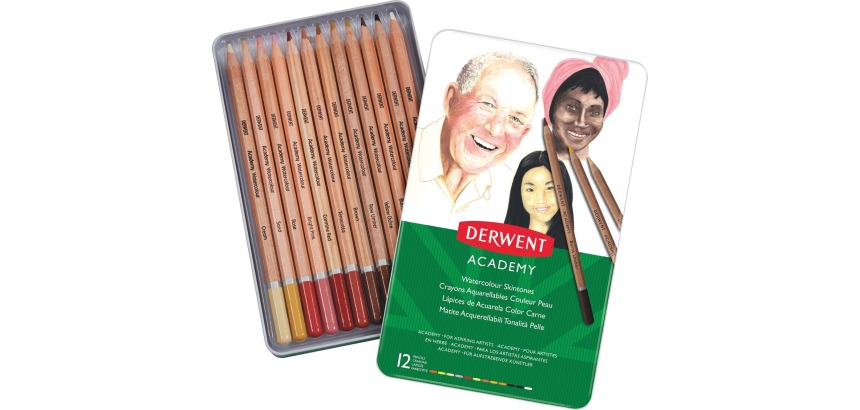 Derwent crayon aquarellable Academy , boîte métallique de 12 pièces en couleurs assorties