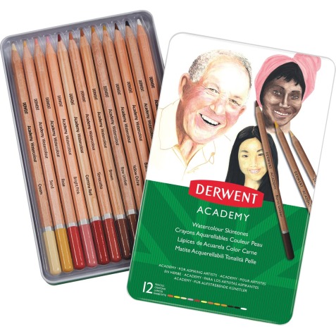 Derwent crayon aquarellable Academy , boîte métallique de 12 pièces en couleurs assorties