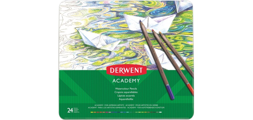 Derwent crayon aquarellable Academy , boîte métallique de 24 pièces en couleurs assorties