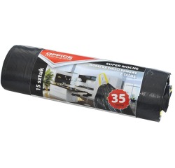 OFFICE products sac poubelle, LDPE, 25 microns, 35 litres, noir, rouleau de 15 pièces
