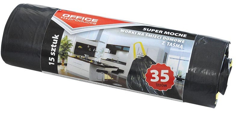 OFFICE products sac poubelle, LDPE, 25 microns, 35 litres, noir, rouleau de 15 pièces