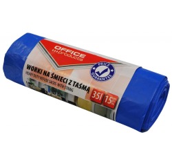 OFFICE products sac poubelle, LDHD, 25 microns, 35 litres, bleu, rouleau de 15 pièces