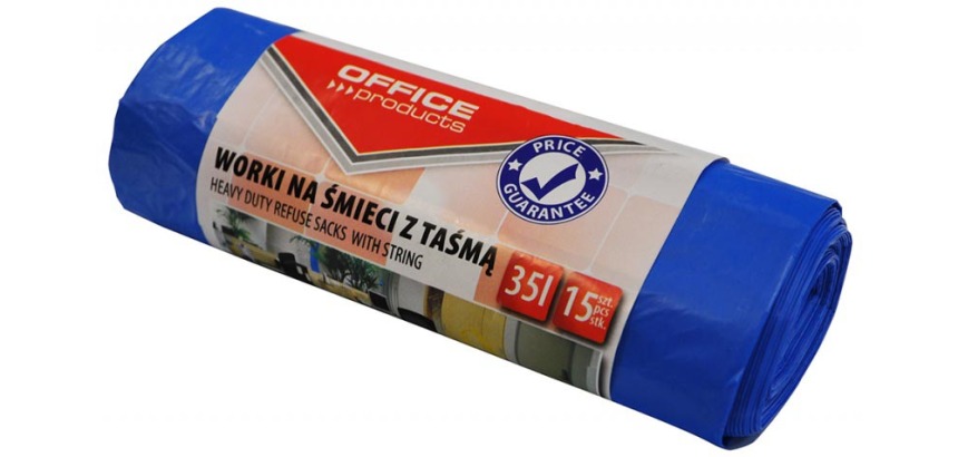 OFFICE products Müllbeutel, LDHD, 25 Mikrometer, 35 Liter, blau, Rolle mit 15 Stück