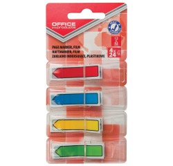 OFFICE products index, ft 12 x 43 mm, couleurs assorties, blister de 4 x 24 pièces
