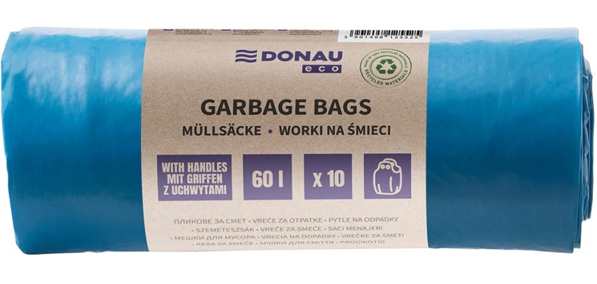 DONAU ECO Müllsack, LDPE, 30 Mikron, 60 Liter, blau, Rolle mit 10 Stück