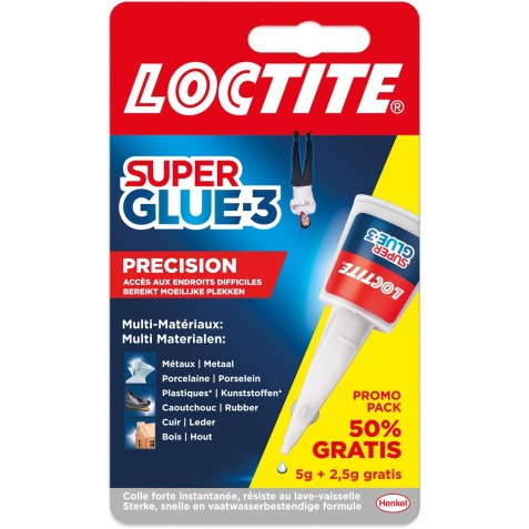 Loctite colle instantanée Super Glue Precision, 5 g + 50 % gratuit, sous blister