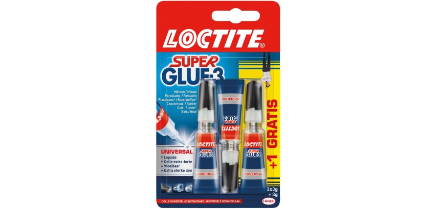 Loctite Super Glue Universal Instant Adhesive, 2 + 1 free, in blister pack