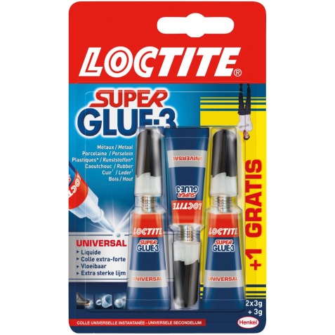 Loctite secondelijm Super Glue Universal, 2 + 1 gratis, op blister