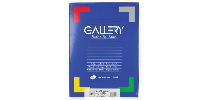 Gallery white labels ft 48.3 x 16.9 mm (w x h), rounded corners, 64 per sheet