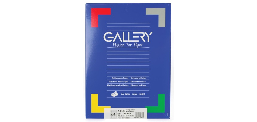 Gallery étiquettes blanches ft 48,3 x 16,9 mm (l x h), coins arrondis, 64 par feuille