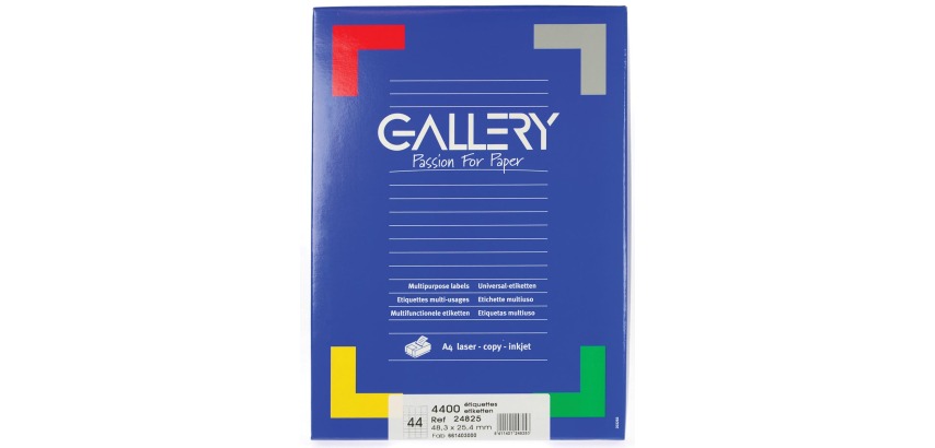 Gallery étiquettes blanches, ft 48,3 x 25,4 mm (l x h), coins arrondis, 44 par feuille
