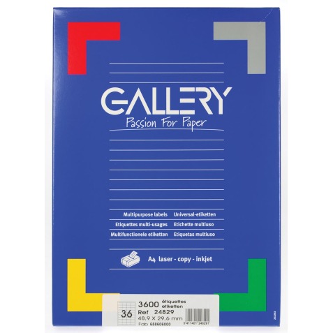 Gallery étiquettes blanches ft 48,9 x 29,6 mm (l x h), coins droits, 36 par feuille