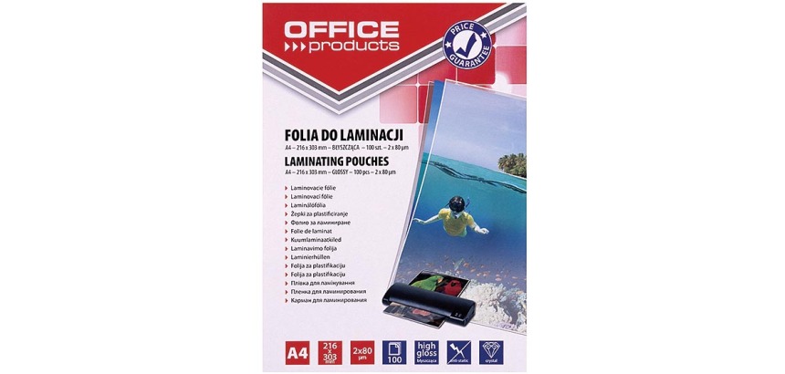 OFFICE products laminating pouch A4, 160 micron (2 x 80 micron), pack of 100 pieces