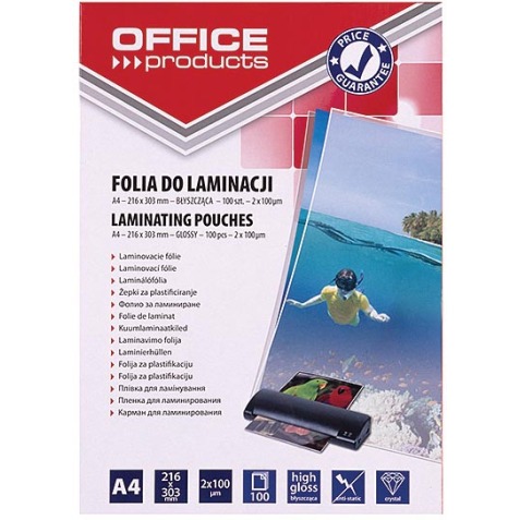 OFFICE products pochette à plastifier ft A4, 200 microns (2 x 100 microns), paquet de 100 pièces