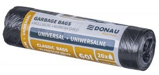 DONAU HOME trash bag, 7 microns, 70 x 59 cm, 60 liters, black, pack of 20 pieces