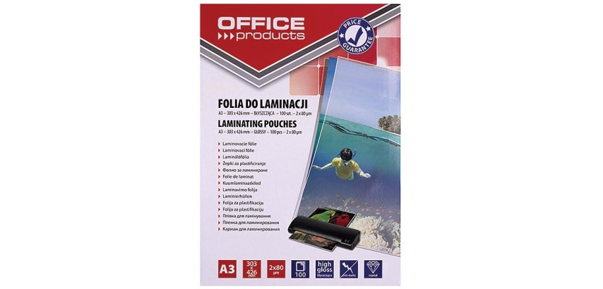 OFFICE products pochette à plastifier A3, 160 microns (2 x 80 microns), paquet de 100 pièces