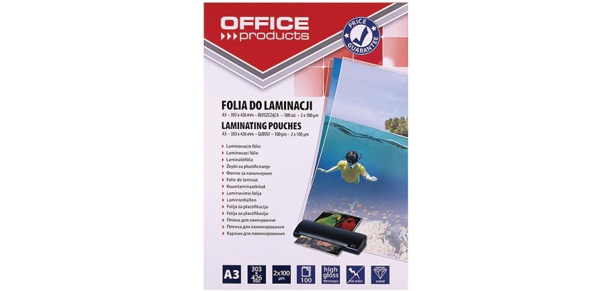 OFFICE products laminating pouch A3, 200 microns (2 x 100 microns), pack of 100 pieces