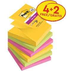 Post-it Super Sticky Z-notes Carnival, 90 feuilles, ft 76 x 76 mm, 4 + 2 GRATUIT