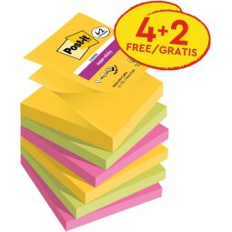 Post-it Super Sticky Z-notes Carnival, 90 feuilles, ft 76 x 76 mm, 4 + 2 GRATUIT