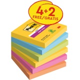 Bloc-mémos Post-it 654 Super Sticky 76x76mm Carnaval 4+2 gratuits