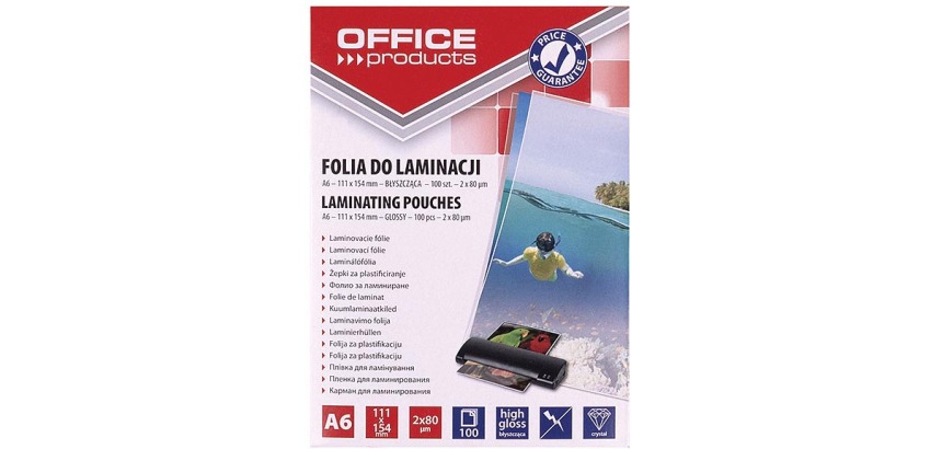 OFFICE products laminating pouches A6, 160 microns (2 x 80 microns), pack of 100 pieces