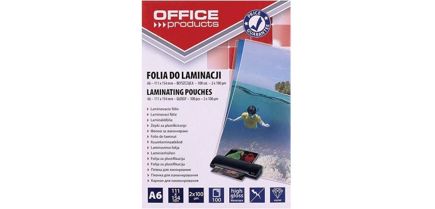 OFFICE Products Laminierfolien A6, 200 Mikron (2 x 100 Mikron), Paket mit 100 Stück