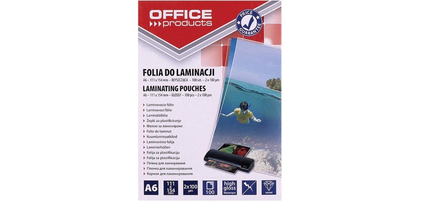 OFFICE products laminating pouch A6, 200 microns (2 x 100 microns), pack of 100 pieces