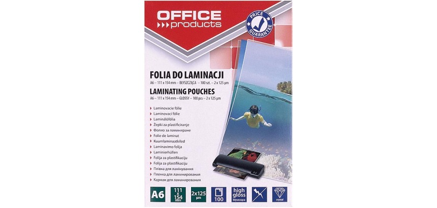 OFFICE products A6 laminating pouch, 250 microns (2 x 125 microns), pack of 100 pieces