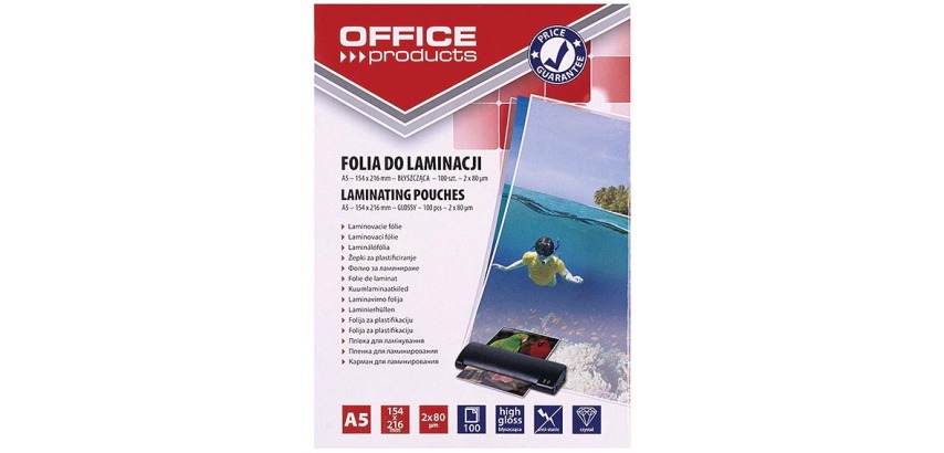 OFFICE products Laminierfolien A5, 160 Mikrometer (2 x 80 Mikrometer), Packung mit 100 Stück