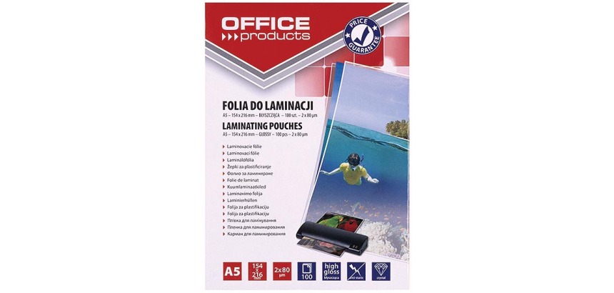 OFFICE products A5 laminating pouch, 160 microns (2 x 80 microns), pack of 100 pieces