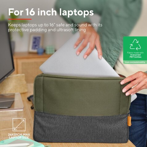 Trust laptop sleeve voor 16 inch laptops, groen