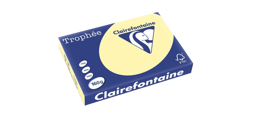 Clairefontaine Trophée Pastel, papier couleur, A3, 160 g, 250 feuilles, jaune canari