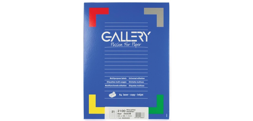 White label gallery, ft 66 x 38.1 mm (w x h), rounded corners, 21 per sheet