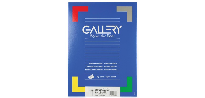 Gallery étiquettes blanches, ft 66 x 38,1 mm (l x h), coins arrondis, 21 par feuille