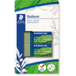 Staedtler gomme Eco, vert olive, ft 43 x 19 x 13 mm, blister de 2 pièces