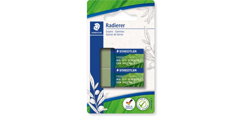 Staedtler gum Eco, olijfgroen, blister van 2 stuks