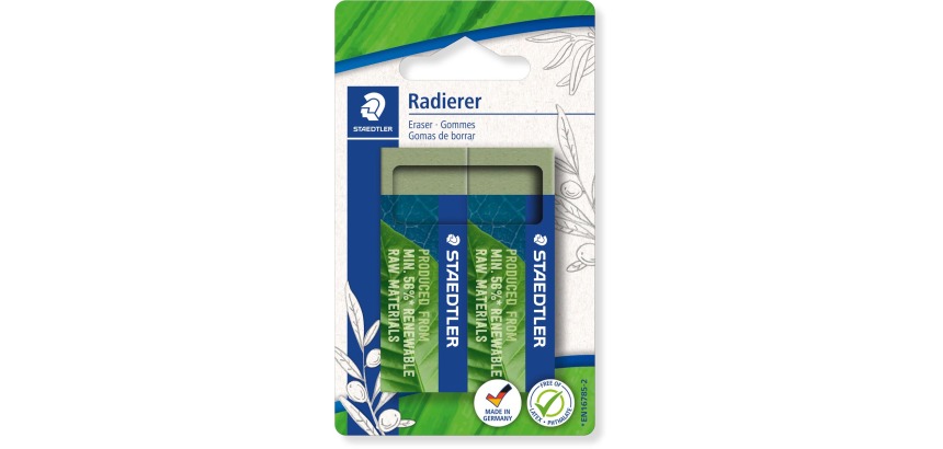 Staedtler Eco Eraser 5280 65x23x10mm olive green blister pack of 2 pieces