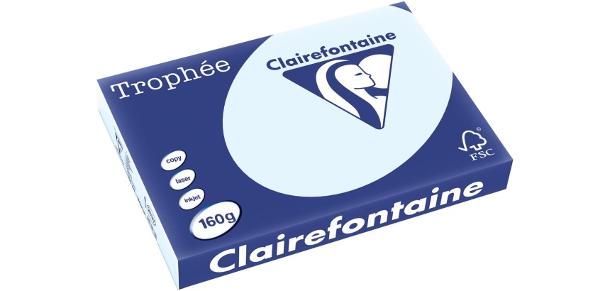 Clairefontaine Trophée Pastel, papier couleur, A3, 160 g, 250 feuilles, bleu azur