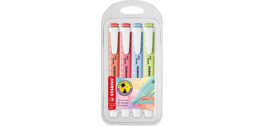STABILO swing cool pastel markeerstift, etui van 4 stuks