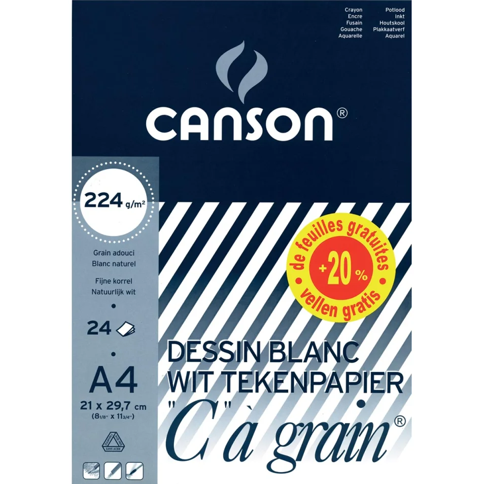 Papier à dessin Canson pochette de 10 feuilles dessin C A Grain blanc  format A3 224 grammes - La Poste
