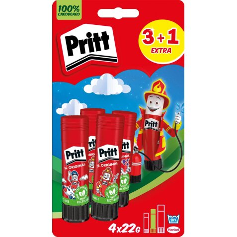 Pritt Original bâton de colle, 22 g, 3 + 1 gratuit, sous blister