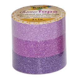 Folia glittertape roze en paars rolletje met 3 stuks