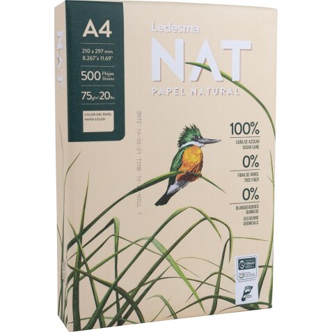 Ledesma NAT natuurlijk papier uit suikerriet, ft A4, 75 g, pak van 500 vel