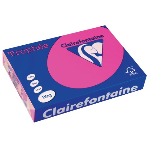 Clairefontaine Trophée Intens, papier couleur, A4, 80 g, 500 feuilles, rose fluo