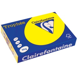 Clairefontaine Trophée Intens, papier couleur, A4, 80 g, 500 feuilles, jaune fluo