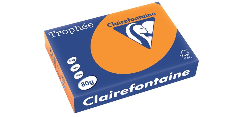 Clairefontaine Trophée Intens, papier couleur, A4, 80 g, 500 feuilles, orange fluo
