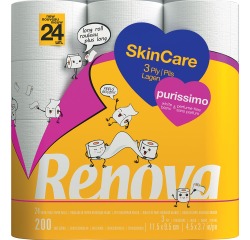 Toilettenpapier dreilagig Renova Skin Care Purissimo- 24 Rollen mit 200 Blättern