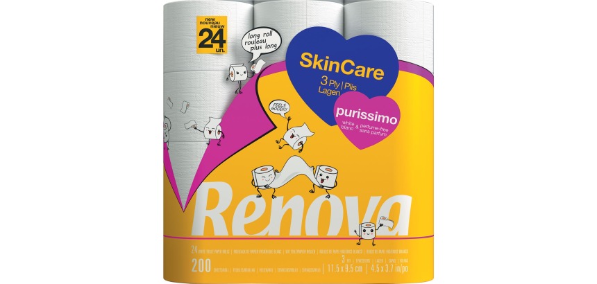 Papier toilette triple épaisseur Renova Skin Care Purissimo- 24 rouleaux de 200 feuilles