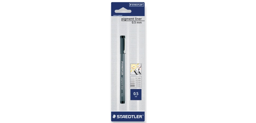 Staedtler pigment liner fineliner, pointe ronde, largeur de trait 0,5 mm, sous blister, noir