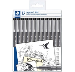 Fineliner Staedtler Pigment 308 noir set 12 largeurs de trait